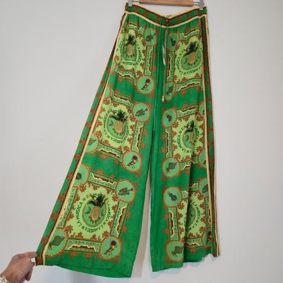 ALEMAIS Green Luxury Silk Relaxed Jogger Silhouette Pants La Musica Sz 10 NWT - Picture 2 of 11